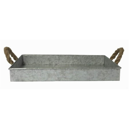 Galvanized Metal Rectangular Tray With Rope Handle Galvanized Metal Rectangular Tray With Rope Handle