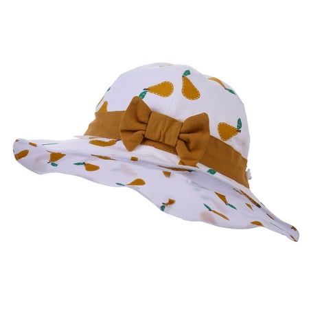 

YWDJ Toddler Kids Summer Fruit Print Bow Outdoor Kids Sun Beach Fisherman Hat Brown 50