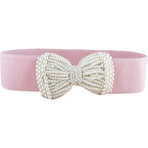 Zhengup Stretch Belt for Dresses Pearl Bow Elastic Wide Waist Belt Cinch Belt Waistband