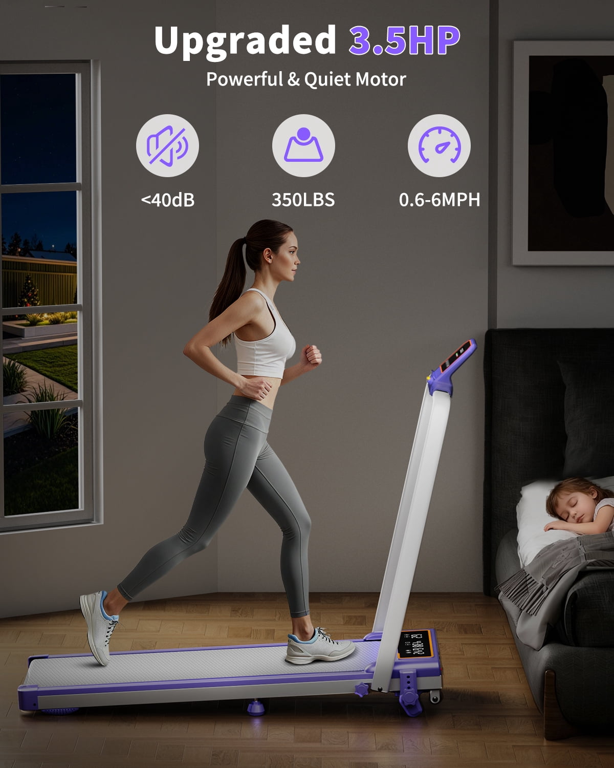 Foldable Treadmill with 10% Incline Upgrade 3.5HP Low Noise Walking Pad Treadmill with Handle Bar 4 in 1 Portable Under Desk Treadmills for Home/Office, 350Lbs Capacity, APP & Remote Control