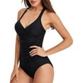 thumbnail image 5 of Women's One Piece Swimsuits Ruched Swimwear V Neck Sexy Back Crossover Swimming Bathing Suits, 5 of 7