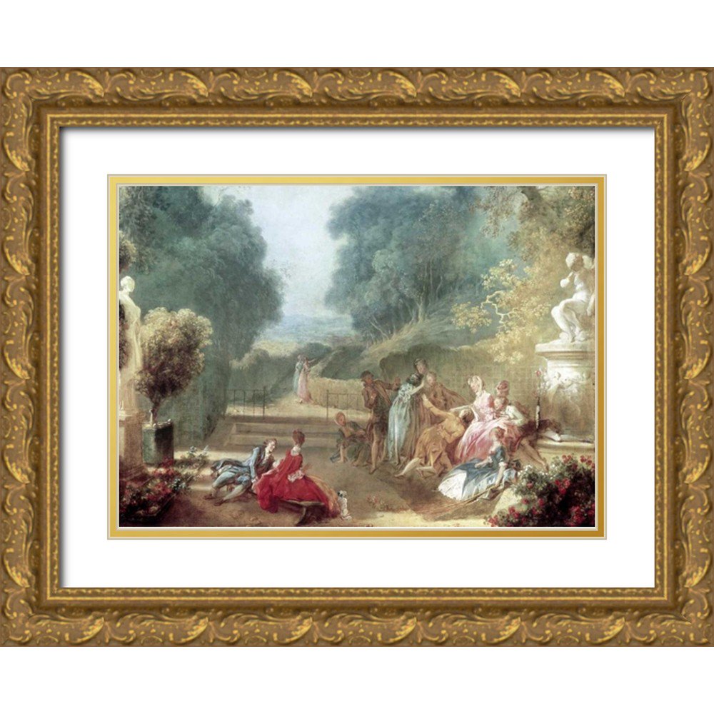 Fragonard Jean Honore 32x24 Gold Ornate Wood Framed with Double Matting Museum Art Print Titled - A Game of Hot Cockles