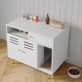 thumbnail image 5 of 31.5 Inch Modern Cat Litter Box Enclosure Furniture with Vent Door/Side Rest Area/Drawers and Open Shelves, Kitty House, Hidden Litter Box, Cat Washroom Furniture with Barn Door, 5 of 9