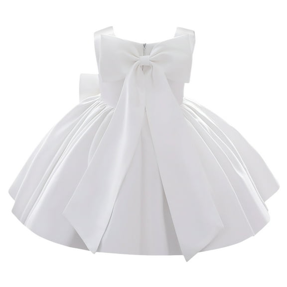 IDOPIP Flower Girls Bowknot Tutu Dress for Kids Baby Wedding Birthday Party Baptism Formal Dresses