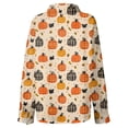 thumbnail image 6 of Delconic Womens Halloween Print Button Down Shirt Long Sleeve Casual Regular Fit Collared Blouse Pumpkin Pattern Top Beige L, 6 of 7