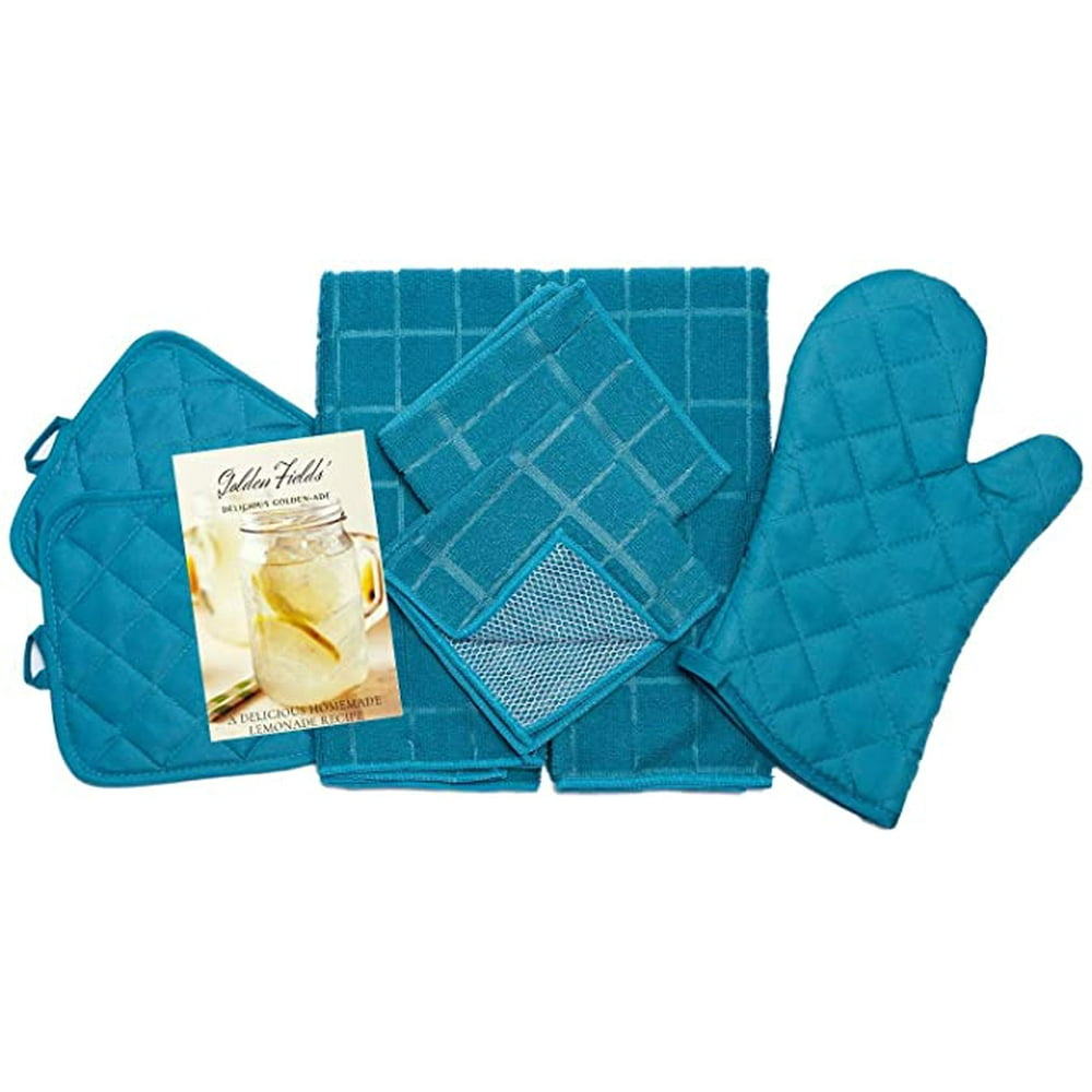 Kitchen Towels Set Includes Dish Cloths, Pot Holders, and Oven Mitt