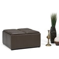 thumbnail image 2 of Simpli Home Avalon 35 inch Wide Contemporary Square Coffee Table Storage Ottoman in Chocolate Brown Vegan Leather, 2 of 12