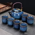 thumbnail image 2 of Kitchen Star 9 Piece Traditional Tea Serving  Set with Bamboo Serving Tray includes strainer, Colour Blue, 2 of 5