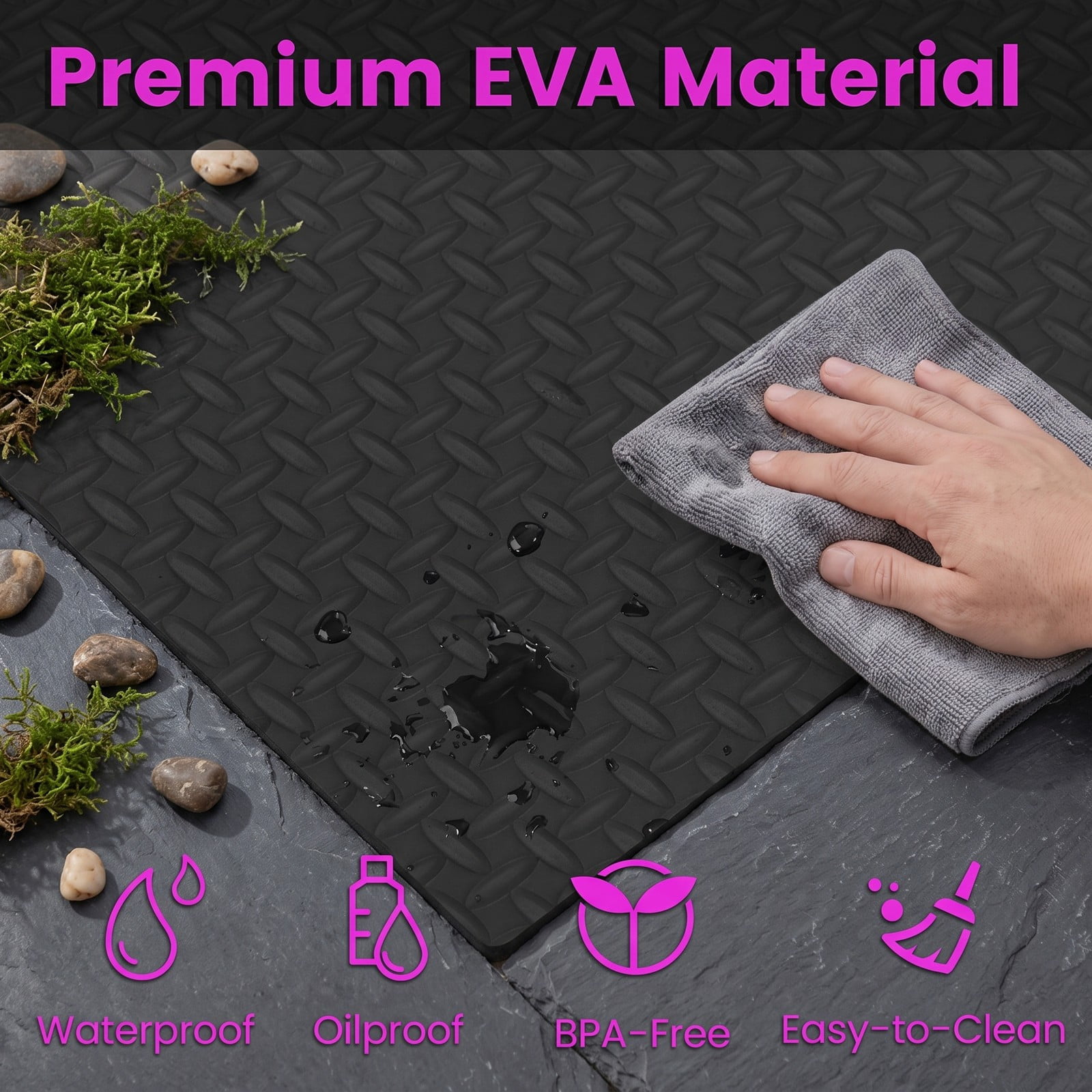 Airfind 24 Tiles Puzzle Exercise Floor Mat with Interlocking EVA Foam and Non-Slip Texture for Home Gym Equipment Protection, Black