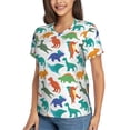thumbnail image 2 of Fuzoiu Colorful Dinosaur Print Women's Classic V-Neck T-Shirt, Short Sleeve V Neck Tees for Casual Everyday Wear,Casual Fit Tee,Summer Fashion Tops-XX-Large, 2 of 5