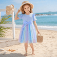 thumbnail image 3 of IPIO Girls Sparkly Star Tulle Princess Dress, Rainbow Birthday Party Dress with Bow and Short Sleeves, 3 of 5