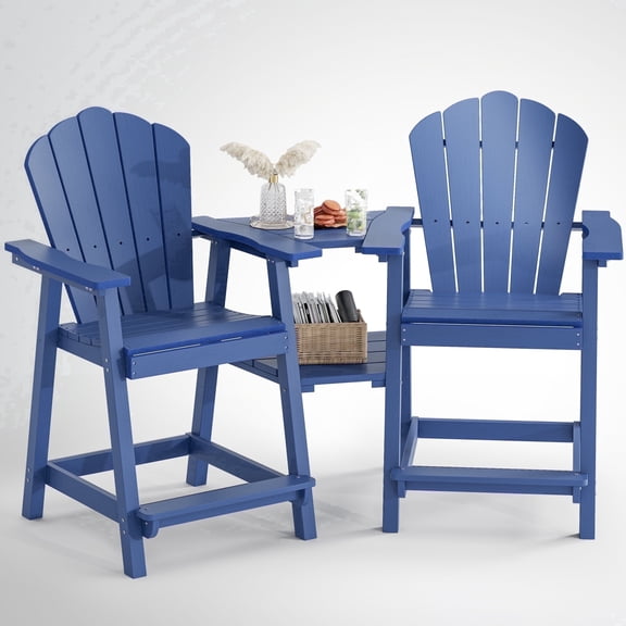 Buballino Adirondack Chairs, High Back, Weather Resistant, Outdoor Bar Stools, Set of 2, Plastic Adirondack Chairs