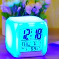 thumbnail image 3 of Pinnaco LED Digital Alarm Clock Cube with 7 Changing Colors, Glowing in Dark Display for Time, Date, Week, and Temperature, 3 of 7