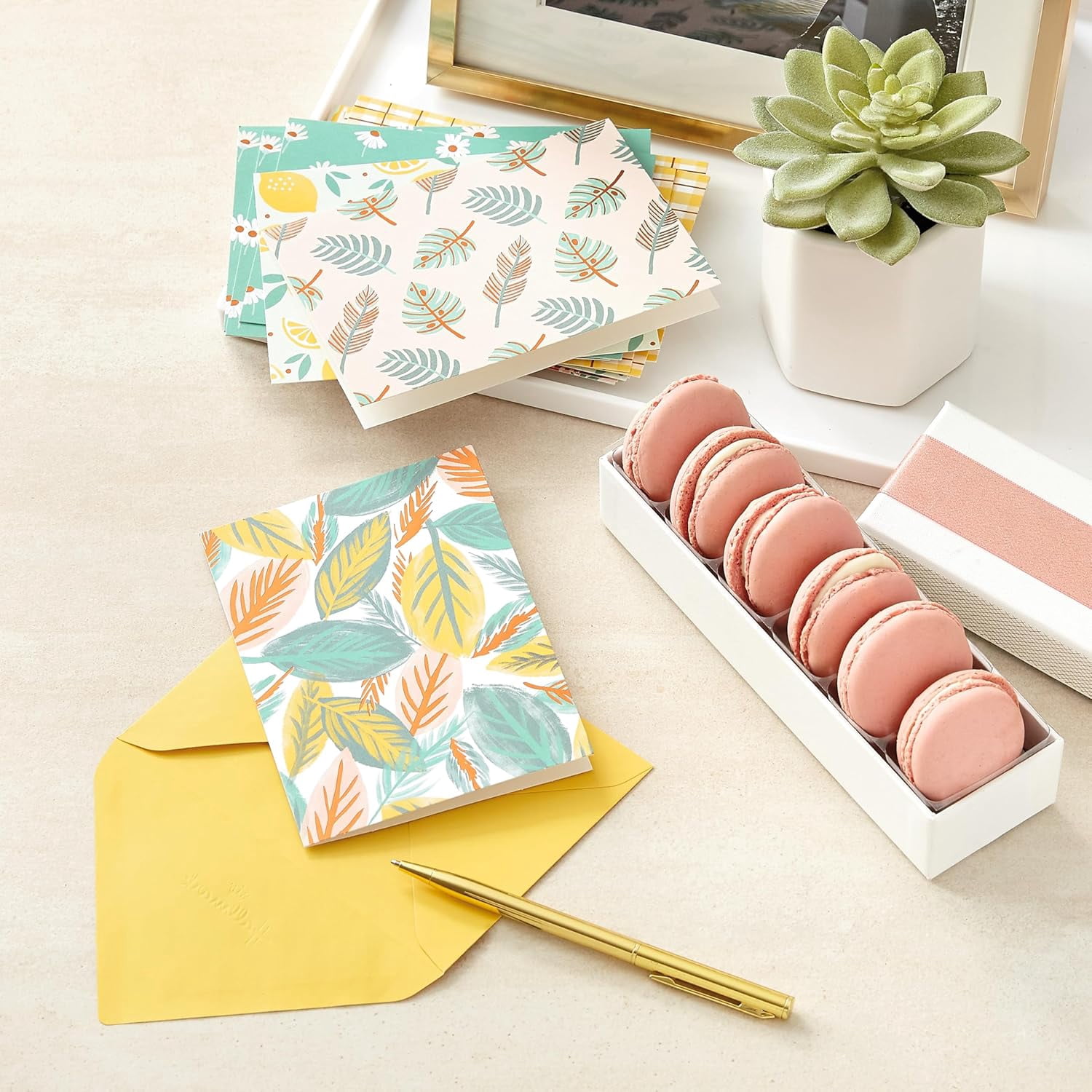 Blank Cards Assortment, 24 with Envelopes (Citrus, Greenery, Gingham, Strawberries) for Mother's Day, Any Occasion