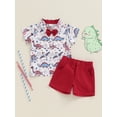 thumbnail image 3 of Musuos Toddler Boys Summer 2PCS Clothes Sets 6 12 18 24Months 3 4Years Short Sleeve Dinosaur Print Shirt Solid Color Button Shorts Sets, 3 of 9