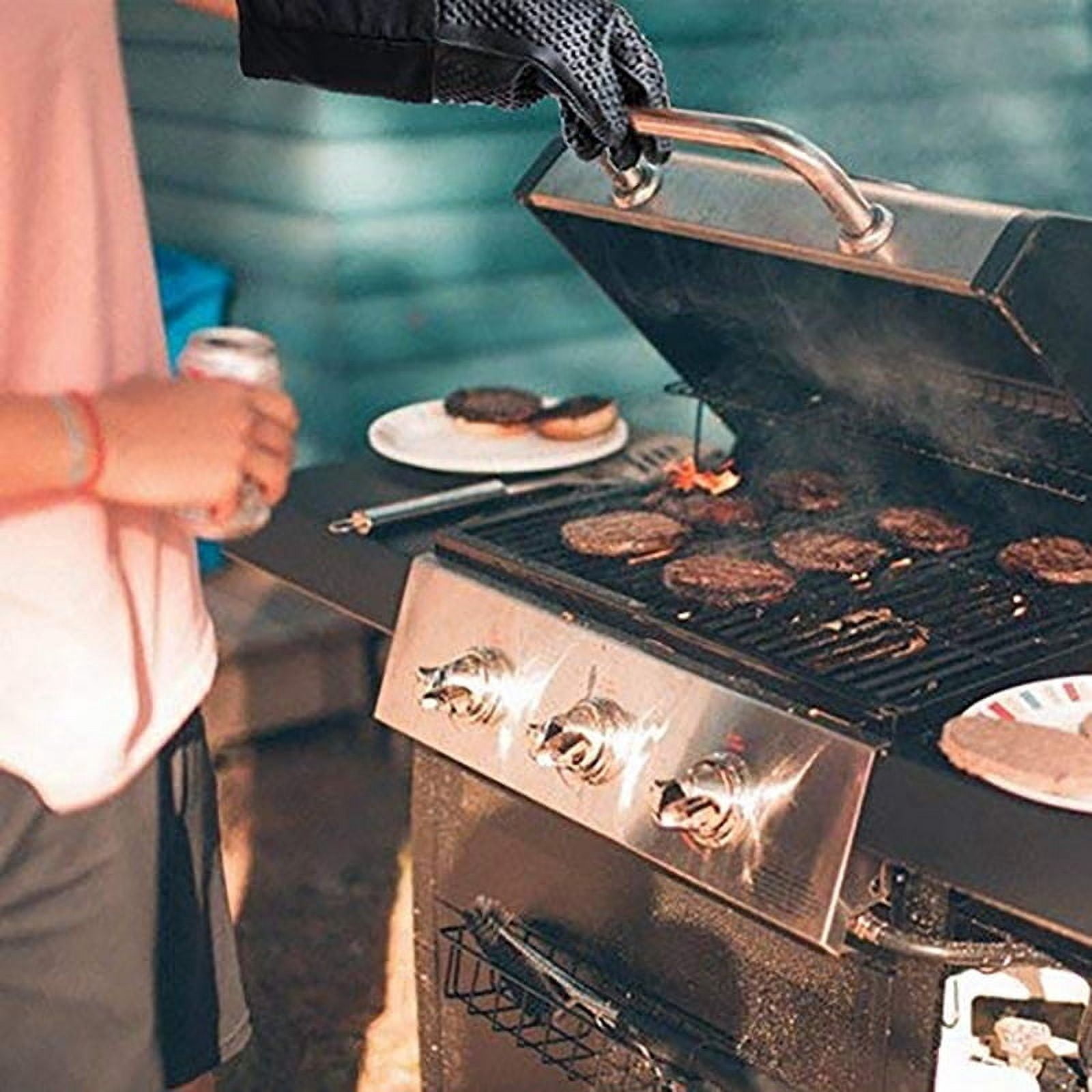 Extra Long Professional Silicone Oven Mitt, Heat Cooking Glove With Internal Cotton For Kitchen,Bbq,Baking,Grill - Black