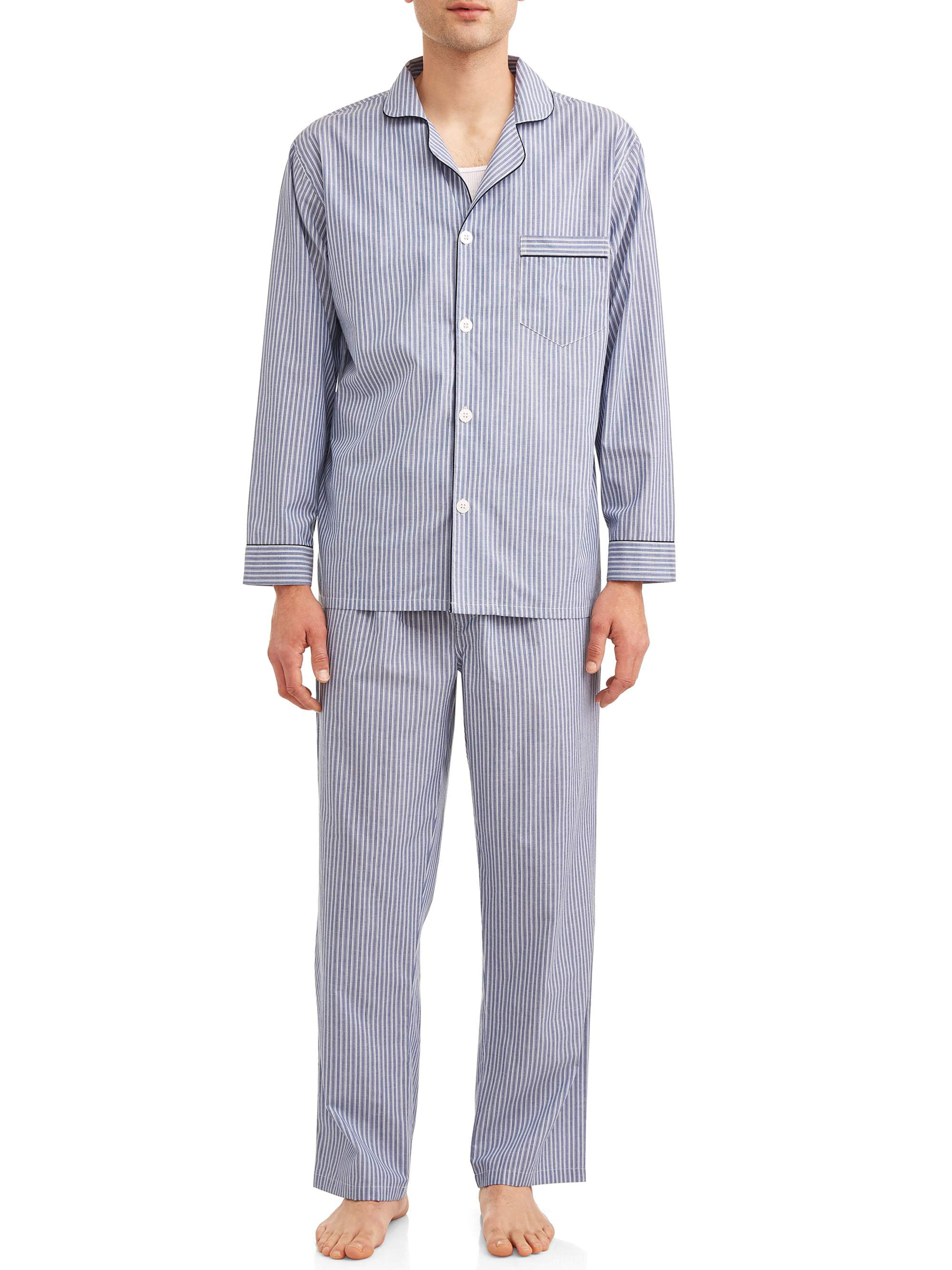 Hanes - Hanes Men's Long Sleeve, Long Pant Woven Pajama Set - Walmart.com