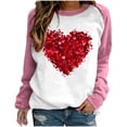 thumbnail image 1 of Cameland Rabais Saint-Valentin Femmes Mignon Rouge Cœur Graphique T-Shirts Raglan Manches Longues Col Rond Chandails en Molleton Ample Décontracté Tops Rose, 1 of 3