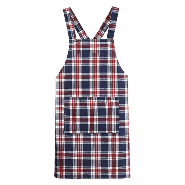 Delantal unisex a cuadros clásico de poliéster rojo y azul marino, 72 x 68 cm