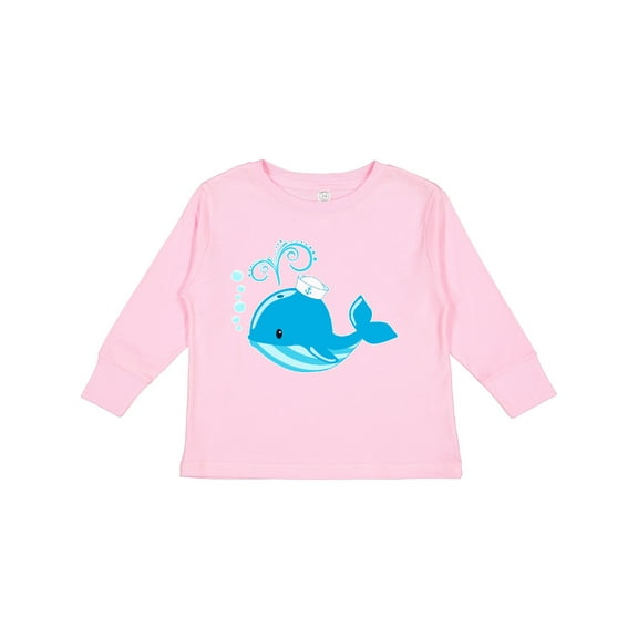 Inktastic Cute Blue Whale in Nautical Hat Boys or Girls Long Sleeve Toddler T-Shirt