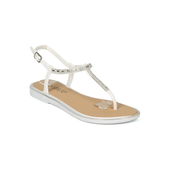 Women T-Strap Rhinestone Embellished Flat Sandal - 18005 by SBUP Collection