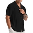 thumbnail image 4 of Hanerdun Men Casual Button Down Shirt Solid Blouse Male Short Sleeve Top Black XL, 4 of 5