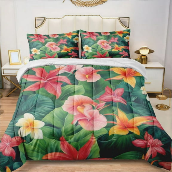 Tropical Plants Flowers Comforter Set Bedding Set Duvet Set Set 3pcs Twin Size