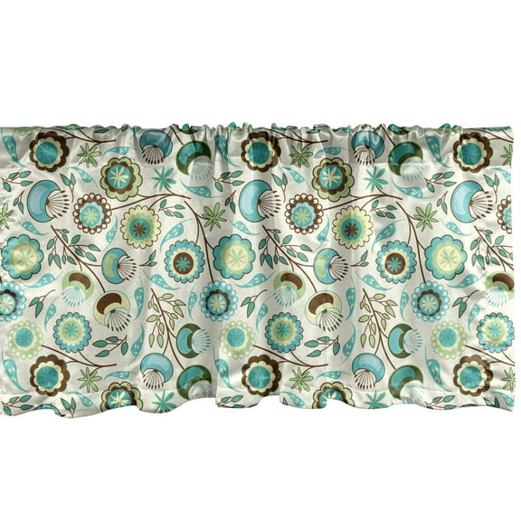 Ambesonne Floral Window Valance, Pastel Nature, 54" X 12", Mint Green Sky Blue