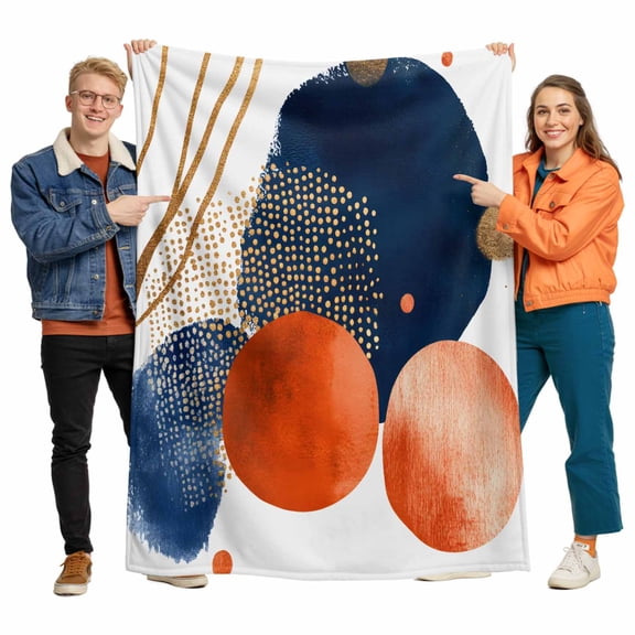 Abstract Graffiti Flannel Blanket for Bed,Travel and Camping, Vintage Orange Blue Circle Shape Super Soft Cozy Blanket for All Seasons 32"x48"