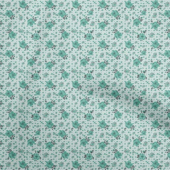 oneOone Polyester Spandex Sea Green Fabric Florals Diy Clothing Quilting Fabric Print Fabric By Yard 56 Inch Wide