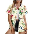 thumbnail image 2 of Horkkom Short Sleeve Button Up Women Summer Plus Size Hawaiian Shirts Casual Floral Print V Neck Cardigan Yellow S, 2 of 5