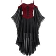 thumbnail image 5 of Girls' Halloween Gothic Off-Shoulder Lace Sleeve Party Dress, off-shoulder cut, lace mesh long sleeves, irregular high-low hem, Suitable For Halloween Parties, Themed Costume Events Red 7-8 Years, 5 of 7