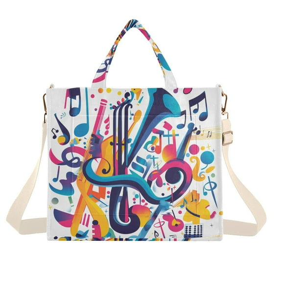 FORMRS Womens Corduroy Tote Bag Crossbody Shoulder Handbag with Pocket, Musical Pattern