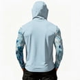 thumbnail image 4 of Men's Abstract Print Hooded Fishing Shirt with Face Mask - Long Sleeve UPF 50+ Quick-Dry Sun Protection Pullover with Zipper Pocket, Drop-Shoulder Outdoor Top for Hiking & Sports Light Blue S, 4 of 7