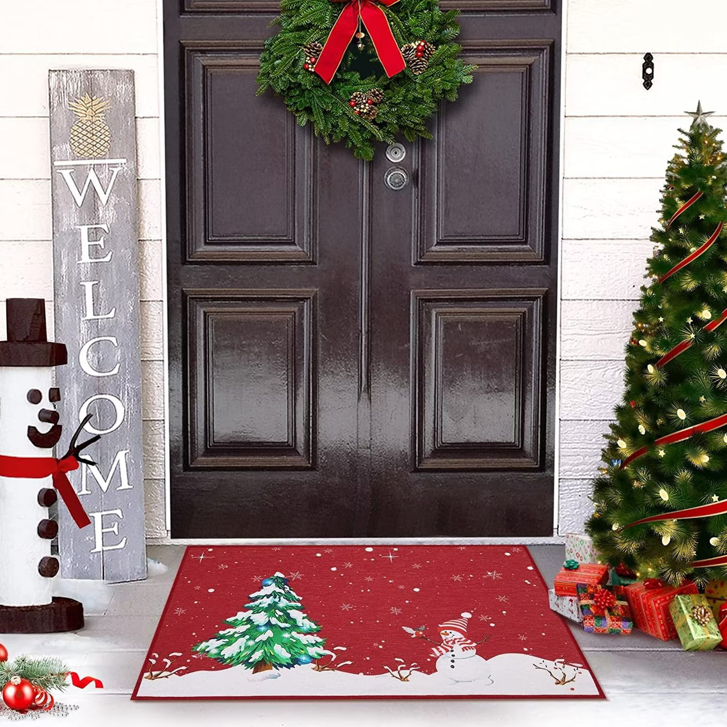 ANNAMALL Indoor Doormat, Christmas Trees Snow Winter Festival Red White  Floor Mat Front Doormat Non Slip Low-Profile Soft Door Rugs for Entry, High  Traffic Area…