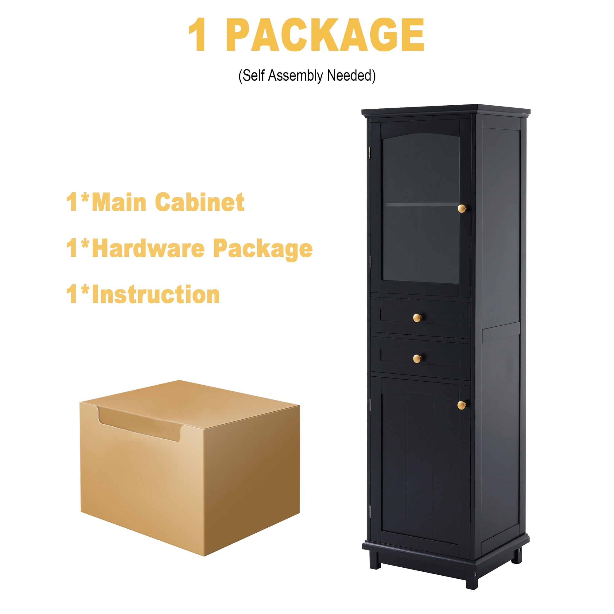 MAYEERTY 63" Freestanding Tall Bathroom Storage Cabinet - With Glass Doors, Tall Storage Solution for Bathrooms
