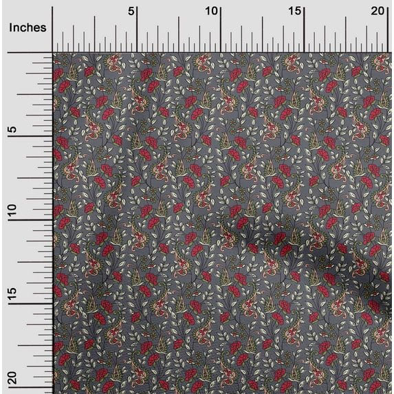 oneOone Polyester Lycra Fabric Leaves|Floral & Paisley Block Decor Fabric Printed BTY 56 Inch Wide