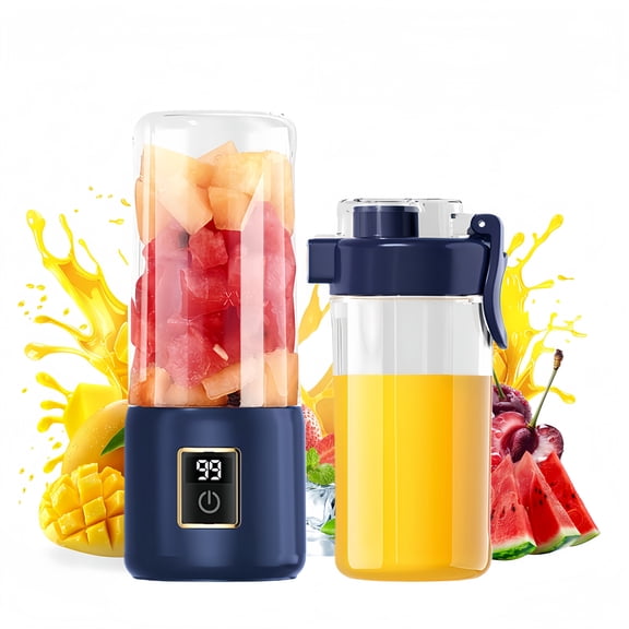 KYFIU Portable Blender, Personal Mini Blender for Shakes and Smoothies, USB Rechargeable with 12 Blade and 2 Cups, Ideal for Travel, Home and Office, 500ML, Blue