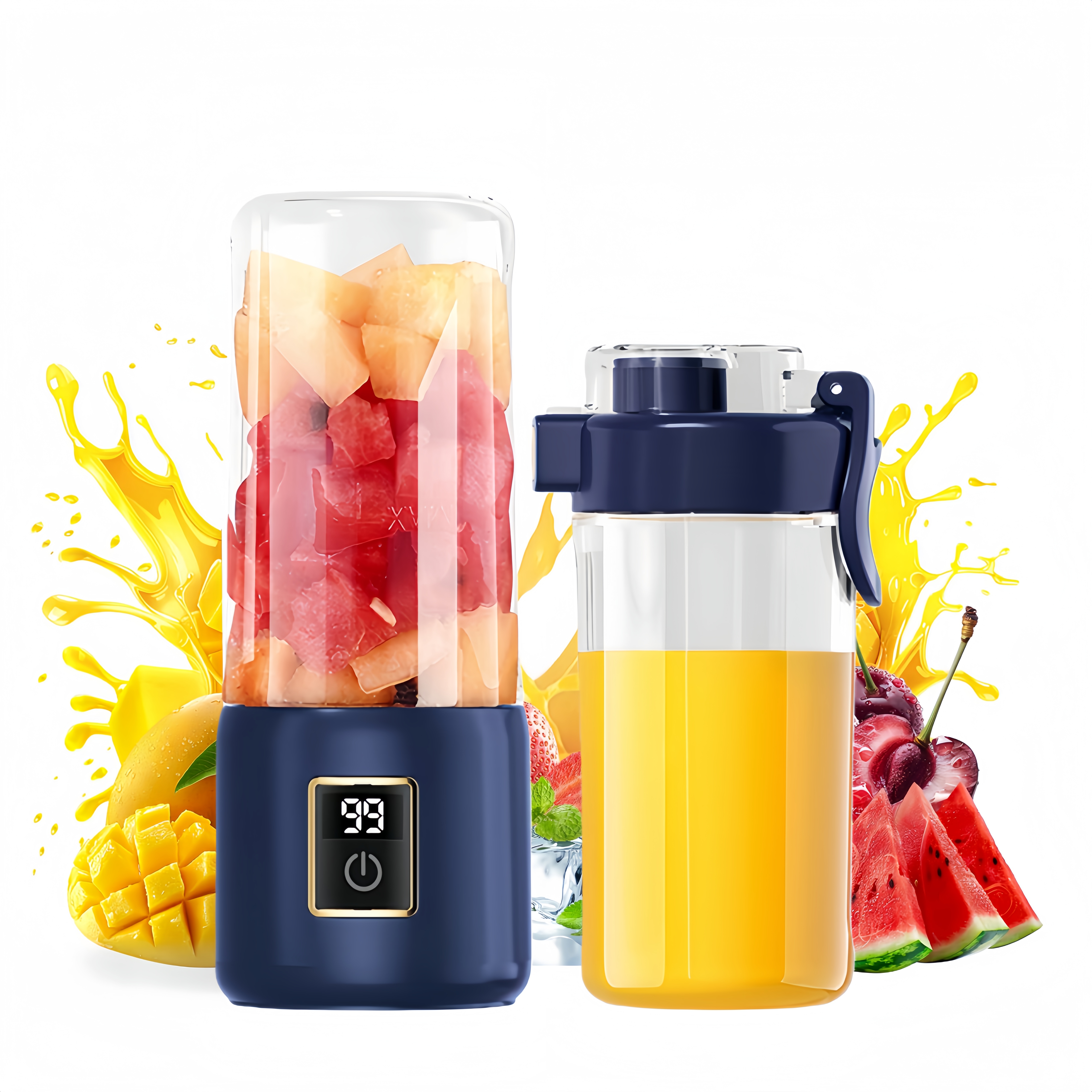 KYFIU Portable Blender, Personal Mini Blender for Shakes and Smoothies, USB Rechargeable with 12 Blade and 2 Cups, Ideal for Travel, Home and Office, 500ML, Blue