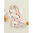 thumbnail image 3 of hirigin Summer Baby Girl Jumpsuit Set Casual Pumpkin Skull Print Lace Ruffle Trim Sleeveless Rompers and Headband, 3 of 8