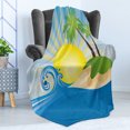 thumbnail image 4 of Beach Soft Flannel Fleece Blanket, Summer Beach Illustration with Sun Rays Tropical Island Abstract Arrangement, Cozy Plush for Indoor and Outdoor Use, 60" x 80", Blue Yellow Green, by Ambesonne, 4 of 5