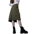thumbnail image 4 of SAYOO Falda midi con cierre de botón para mujer, color sólido, bolsillos grandes, vendaje ajustable, dobladillo dividido, falda holgada SAYOO Moda, 4 of 8