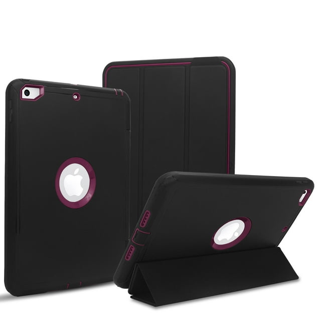 Mignova For New iPad 9.7 2017/2018 Case Heavy Duty Full Body Rugged Protective Case with Auto Sleep/Wake Up Stand Folio&Three Layer Design for Apple iPad 9.7 inch 2017/2018 (Black+Purple)