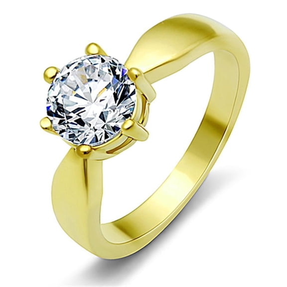 Womens Gold Ring Stainless Steel Anillo Color Oro Para Mujer Ninas Acero Inoxidable with AAA Grade CZ in Clear Ruthie