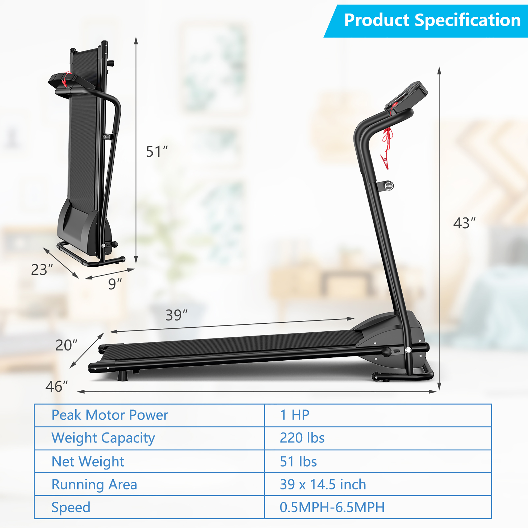 Goplus 1HP Electric Treadmill Folding Motorized Power Running Machine Fitness - image 9 of 10