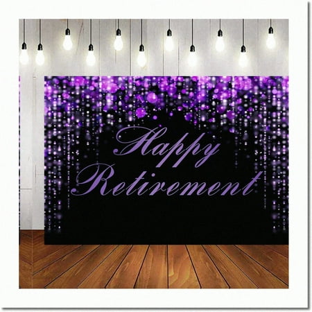 Image of Glittering Retirement Celebration Backdrop - Purple & Black Party Decor Banner with Photo Booth Props - 7x5ft Women s Happy Retirement Theme