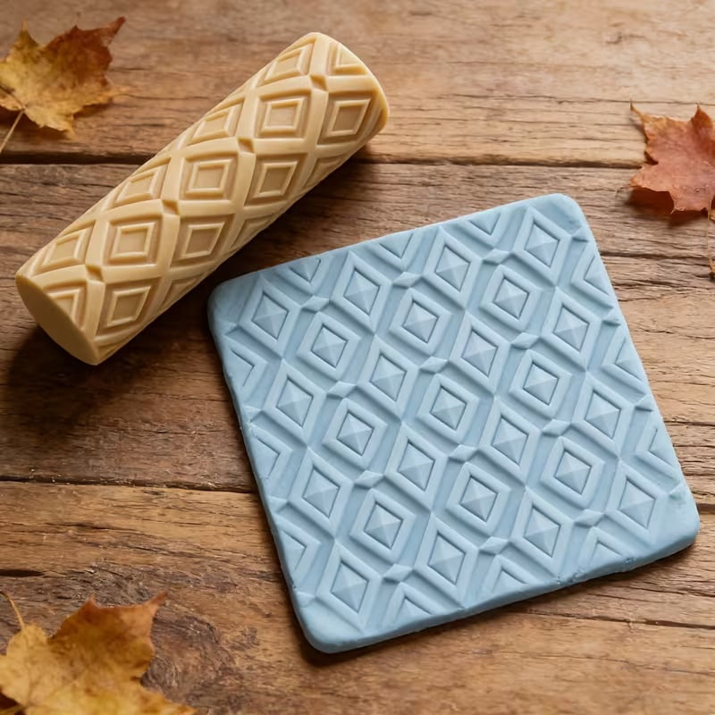 Simple Diamond Textured Embossed Polymer Clay Roller - A must-have tool for ceramic sculptures