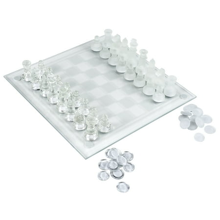 Clear Glass Chess - Elegant Glass Chess and Checker Board Set Clear & Frosted by Hey! Play!