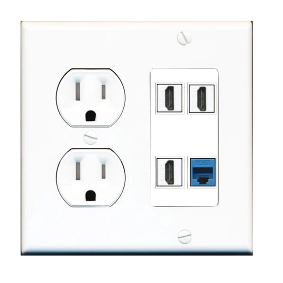 Ultra Spec Cables Custom Tamper Resistant Round Outlet Wall Plate White with 4 Keystone Ports