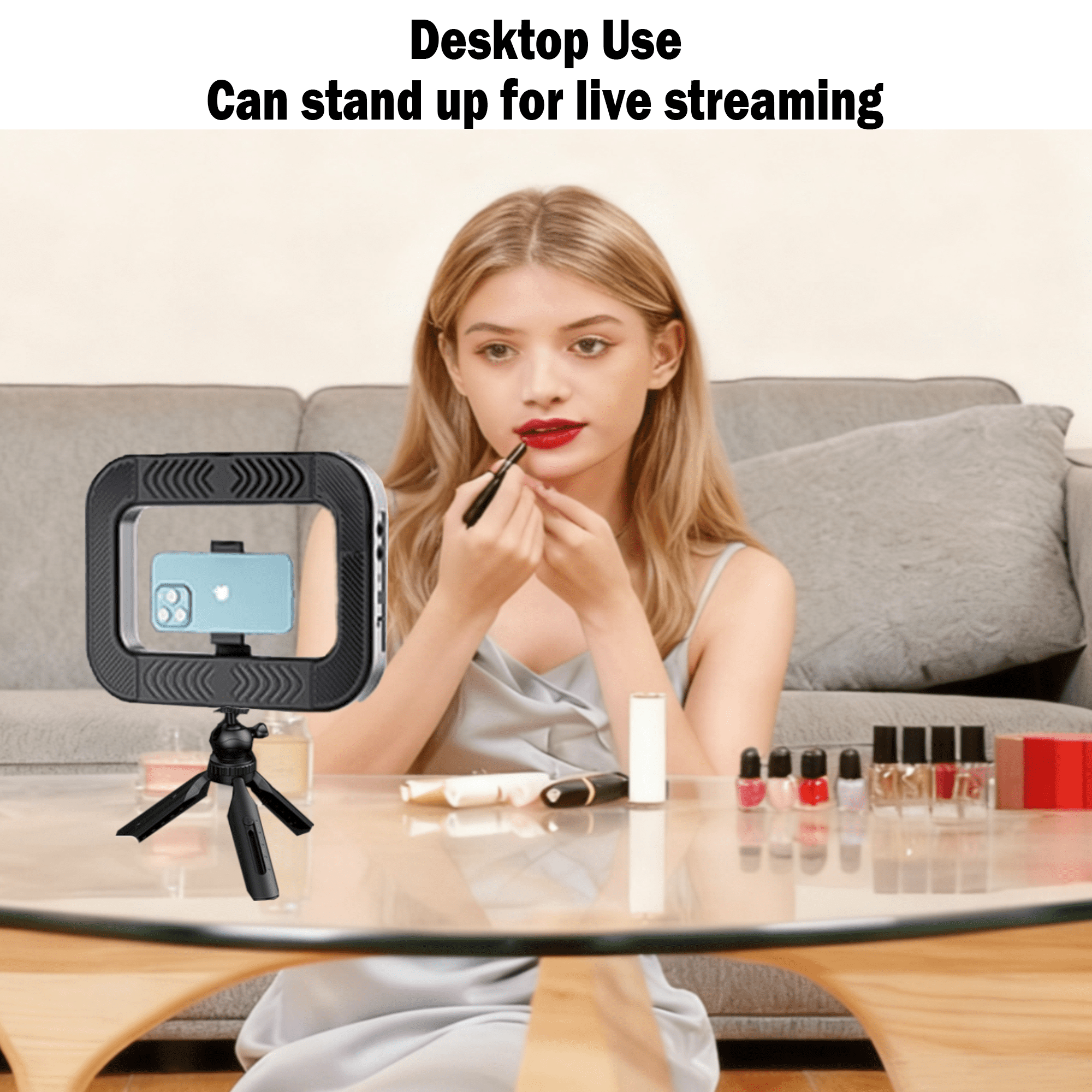 TIKBBRMG 14.6'' Ring Light with Stand for Desk, 20W Selfie Light for iphone, Tripod for Phone with Light for Video Recording, Mobile Video Stabilizer for Cameras, Phones, Makeup, Vlog
